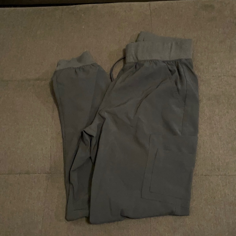 Grey stretchy jogger scrub pants